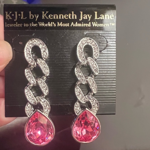 Kenneth Jay Lane Pink Crystal Drop Earrings - Picture 1 of 3